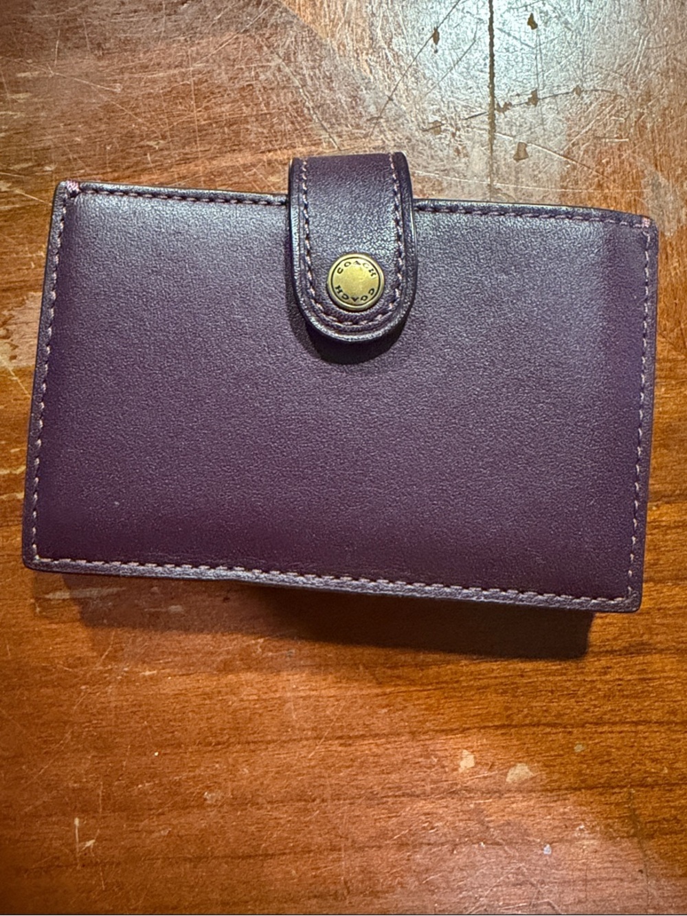 Coach Accordion Card Case Genuine Glovetanned Leather Plum Purple 37367